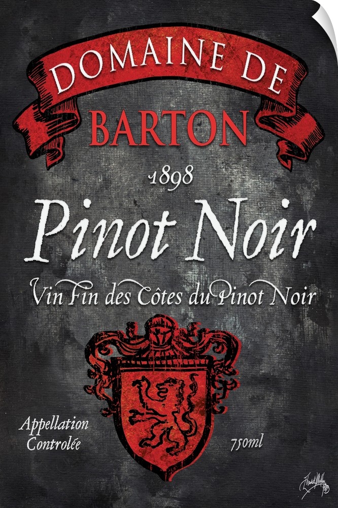 Contemporary artwork of a vintage stylized Pinot Noir wine bottle label.