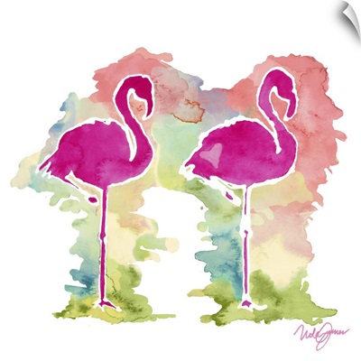 Sunset Flamingo Pair