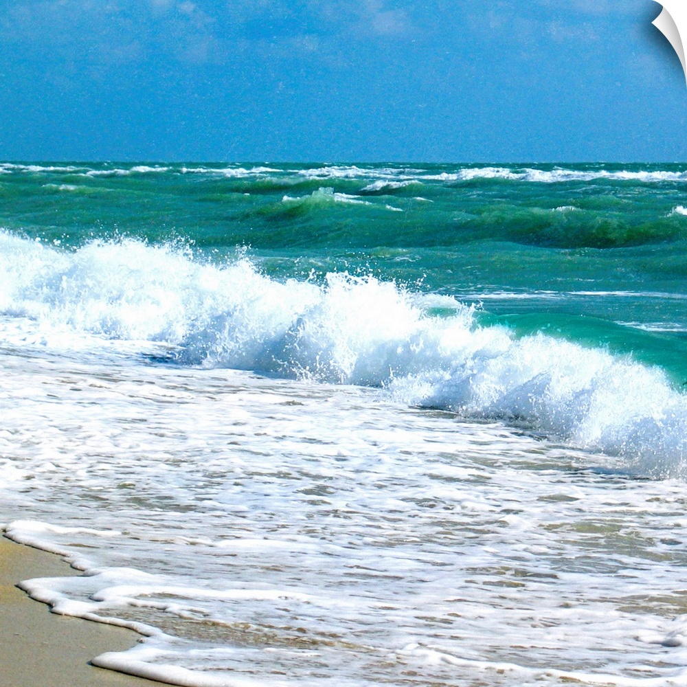 Square canvas art of choppy crashing ocean waves.