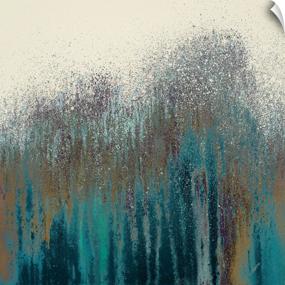 This square abstract painting of streaks and splatters of paint makes a wonderful decorative accent for the home or office.