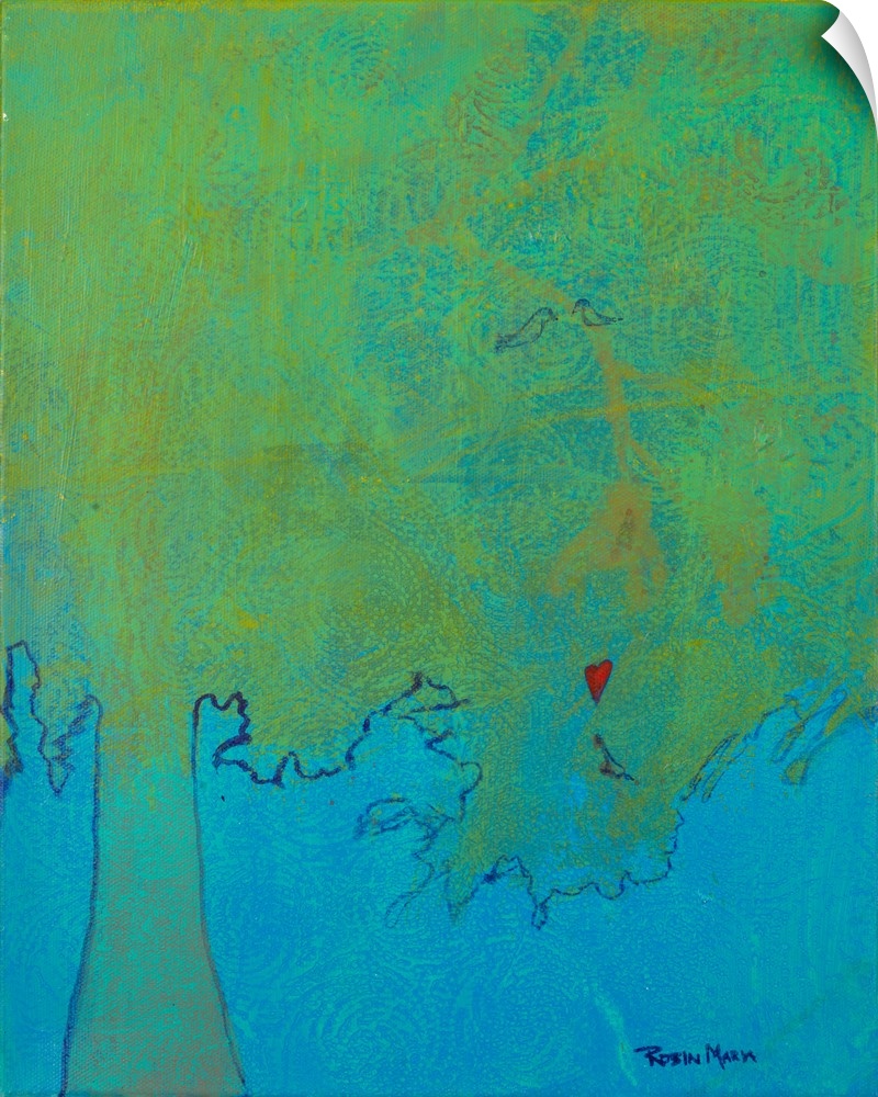 Contemporary painting of a large green tree with a small heart.