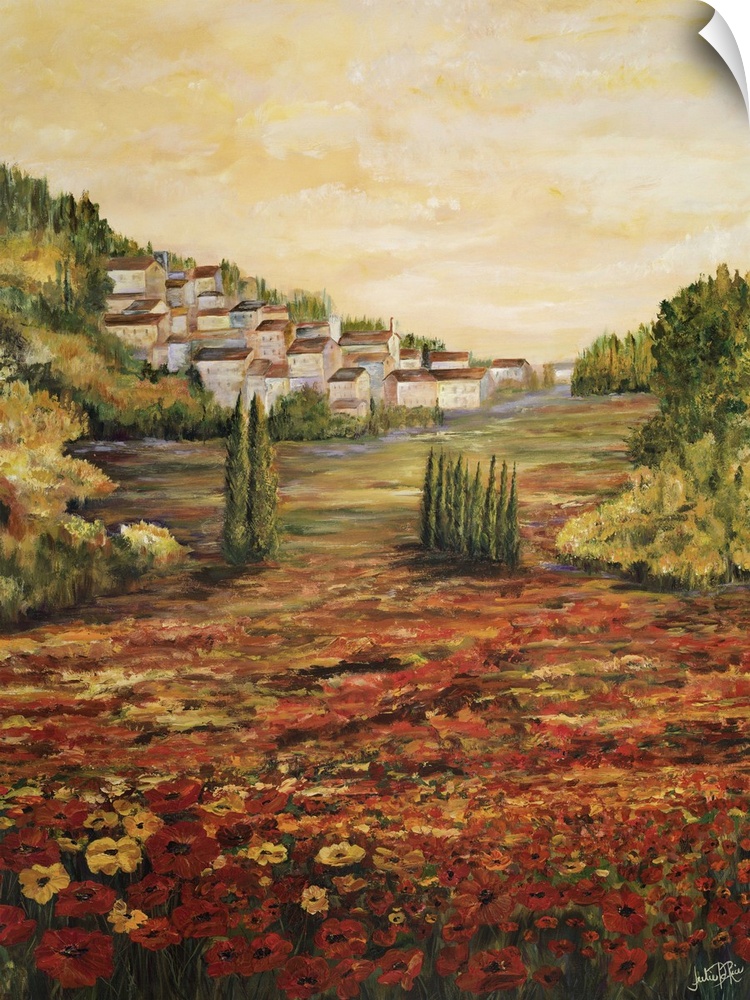 Contemporary landscape art of the Tuscan valley in Italy.