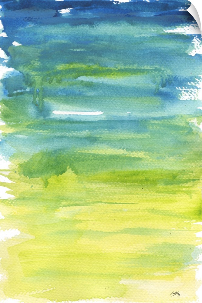 Blue to yellow gradient watercolor painting.