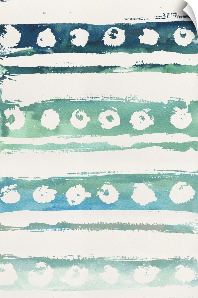 Watercolor pattern with lines and circles on a blue and green background.