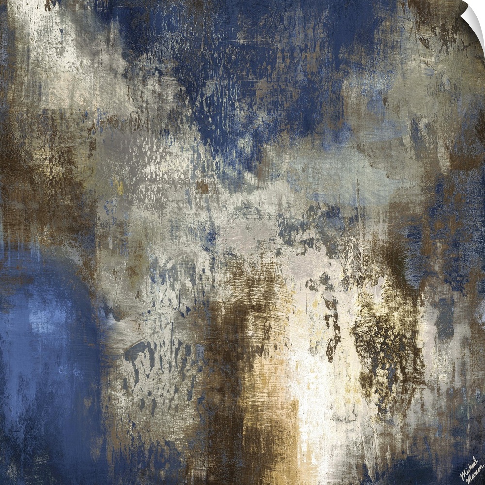 Contemporary abstract artwork in dark shades of blue and brown.