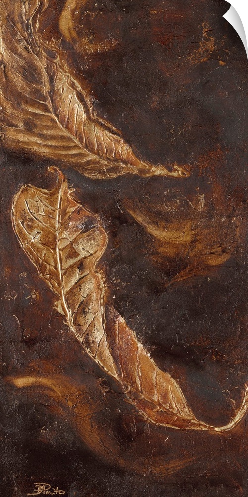 Contemporary painting of a close-up of autumn leaves.