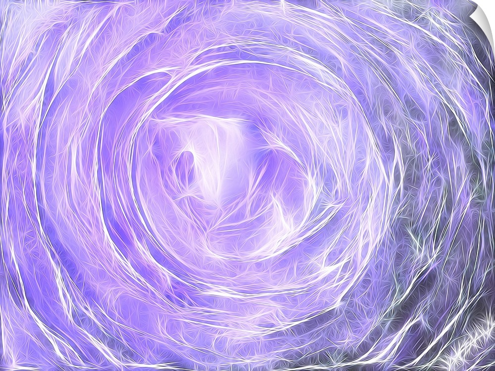 Thin white lines intertwining together to create circles inside circles on a light purple background.