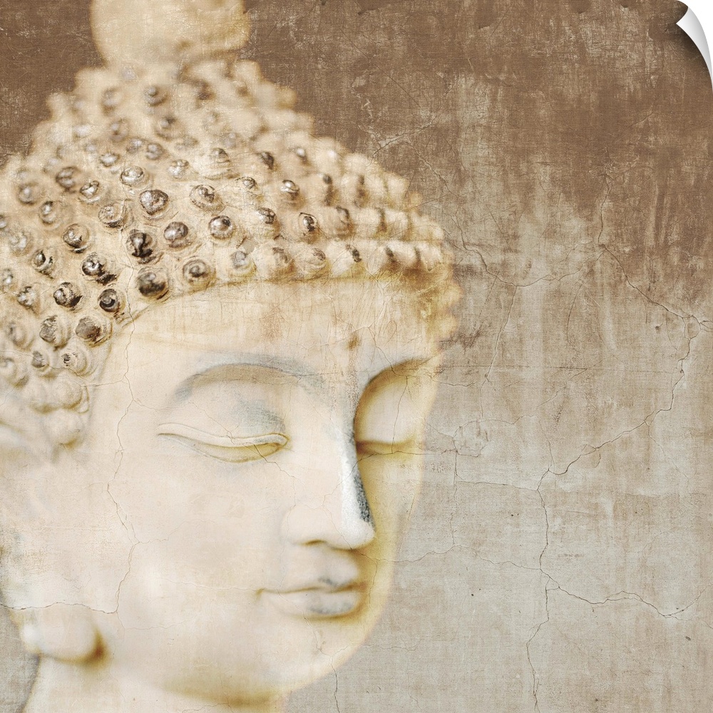 Contemporary photograph of the head of a Buddha statue.