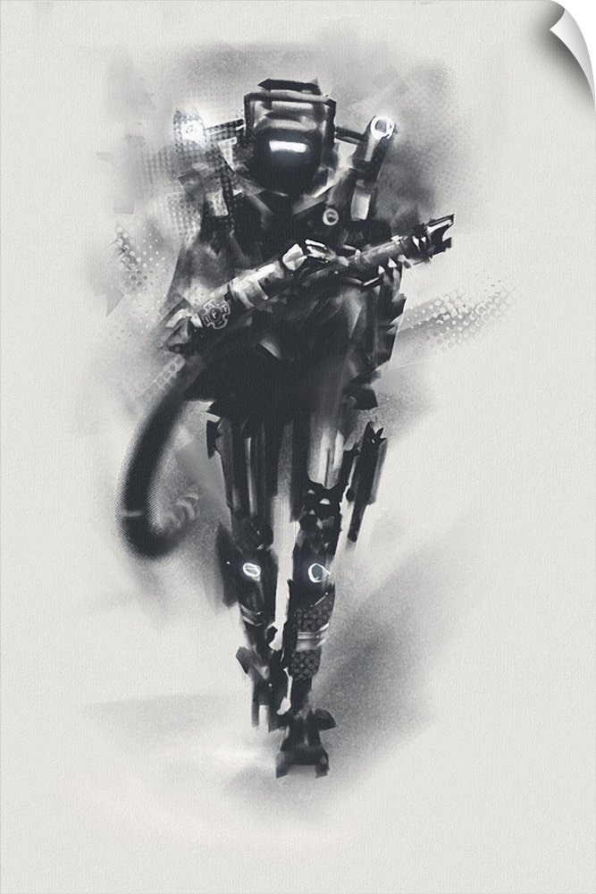 Monochrome concept sketch of firefighter robot.