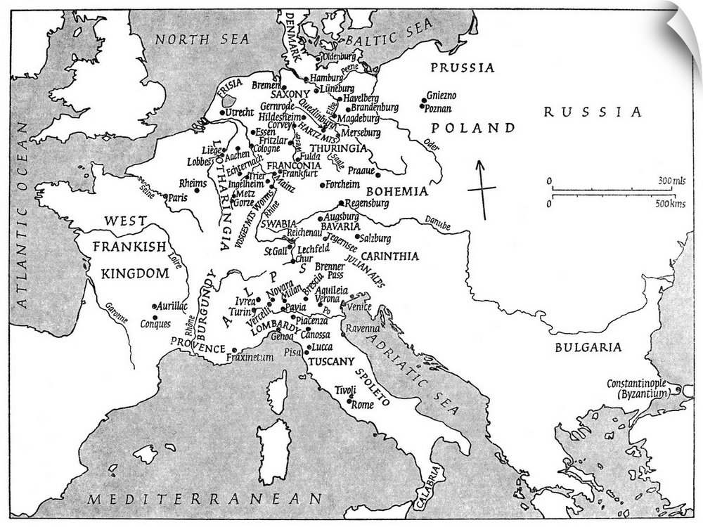 Map Of Europe. A Map Of Europe At the Time Of Emperor Charlemagne's Reign, 768-814.