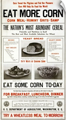 A poster issued by the U.S. Department of Agriculture promoting the use of corn, 1917