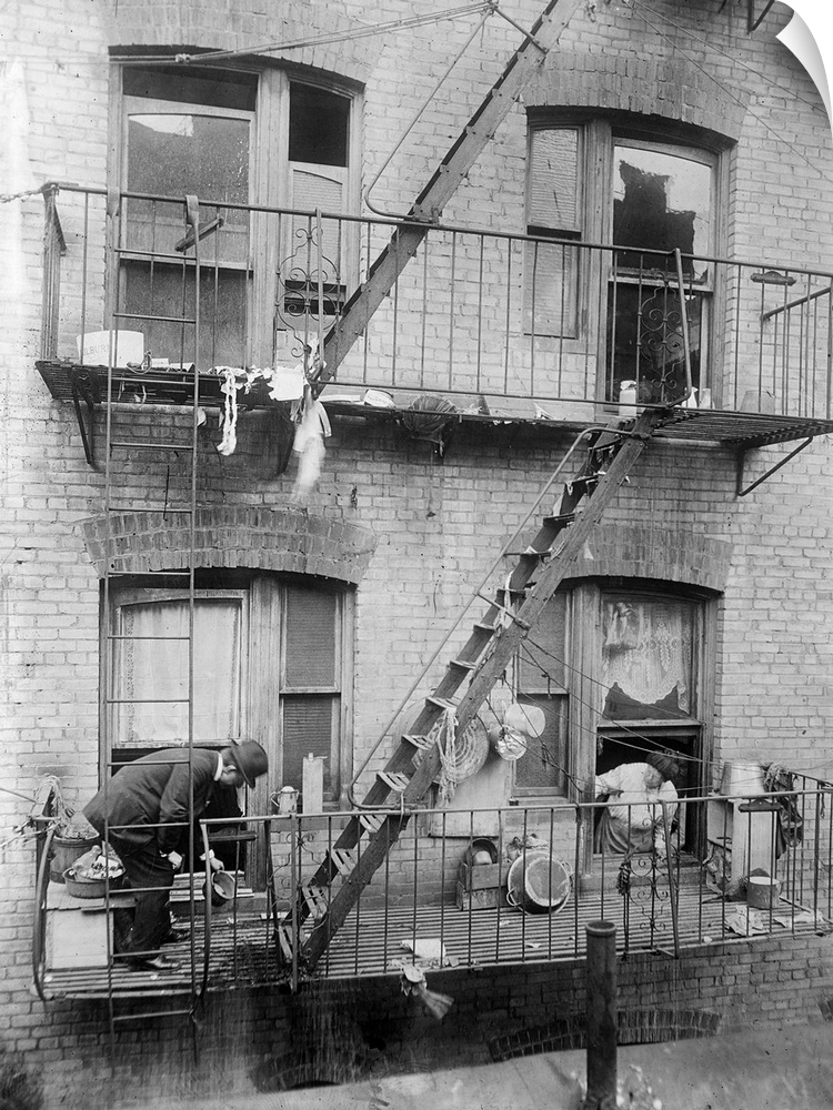 A public health inspector searching for mosquito breeding areas in tenement buildings, in an effort to prevent the spread ...