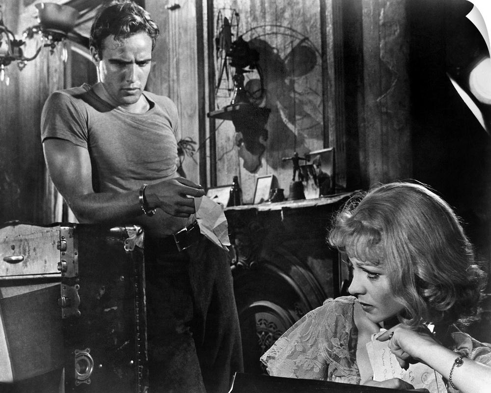 Marlon Brando as Stanley Kowalski and Vivien Leigh as his sister-in-law Blanche DuBois in the film adaptation of Tennessee...