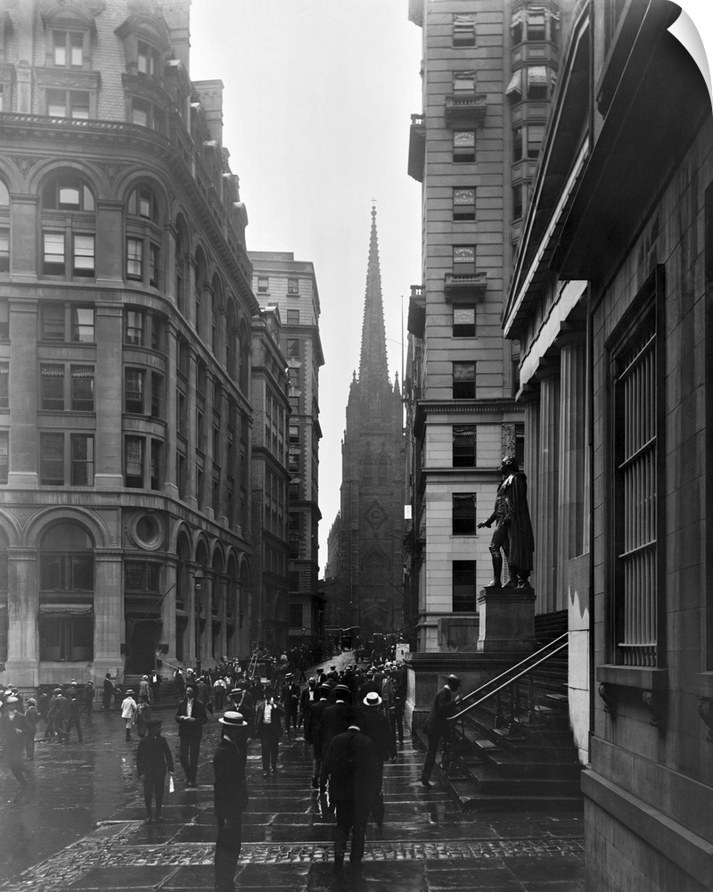 A view down Wall Street in New York City. Photograph, c1905.