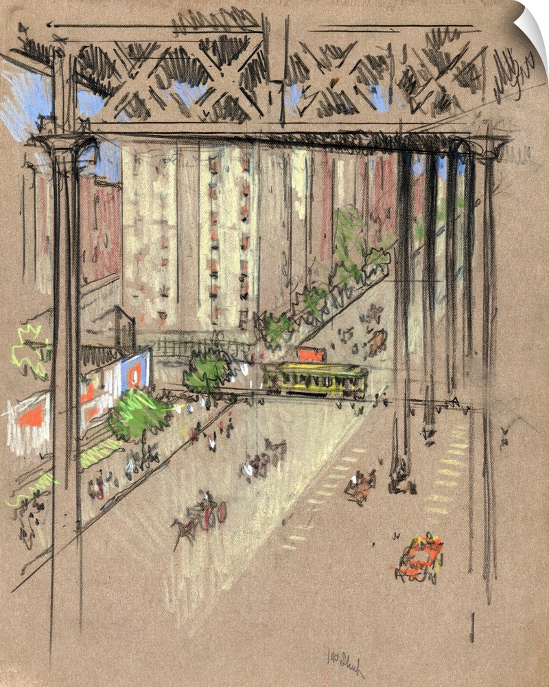 A view of 110th Street in New York City. Drawing by Joseph Pennell, c. 1906.