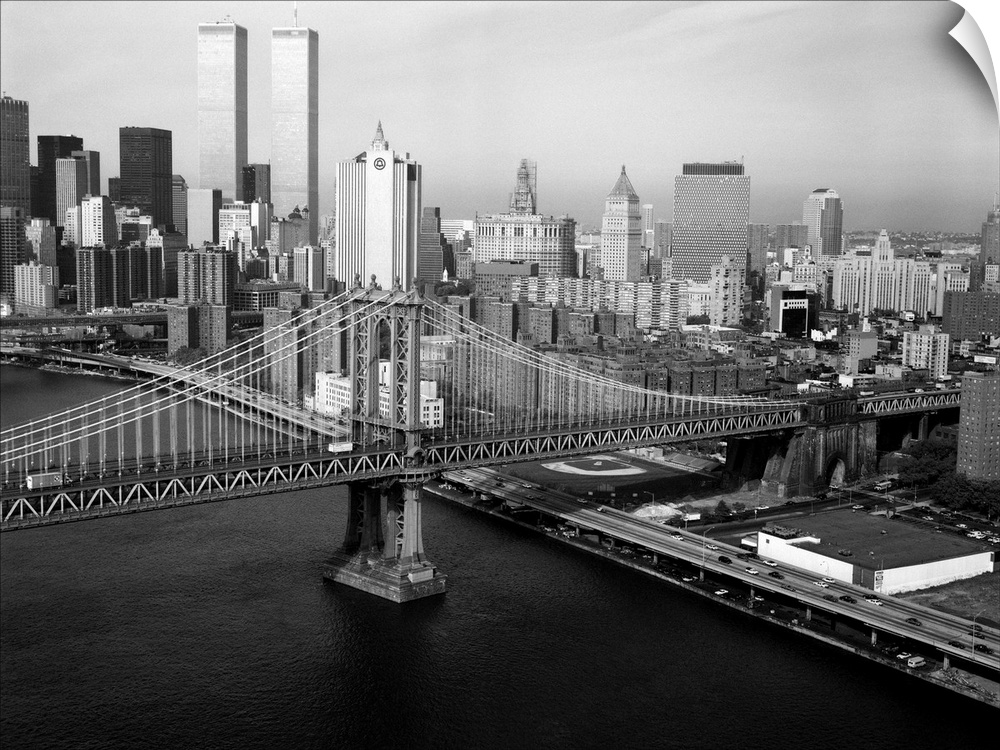 A view of the Manhattan Bridge, looking towards Manhattan. Photograph, 1979.