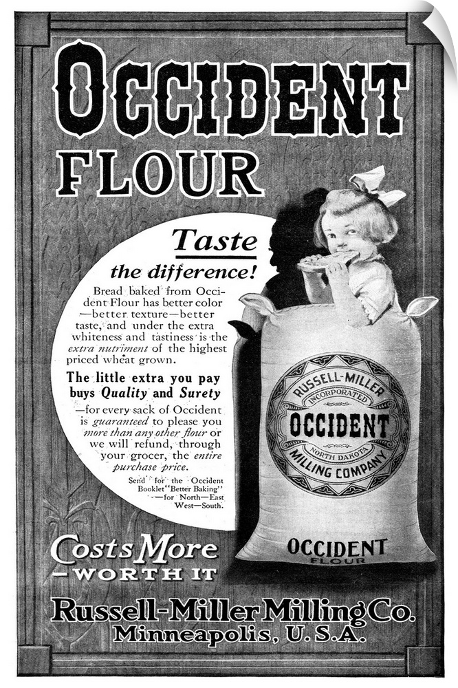 Ad, Occident Flour, 1911. American Advertisement For Occident Flour, Produced By the Russell-Miller Milling Company, 1911.