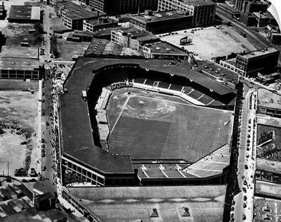 Aerial view of Fenway Park in Boston, Massachusetts, home of the Boston Red Sox, 1945