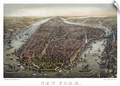 Aerial view of New York City, looking north from Lower Manhattan, 1873