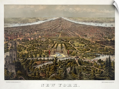 Aerial view of New York City, looking south over Central Park, 1873