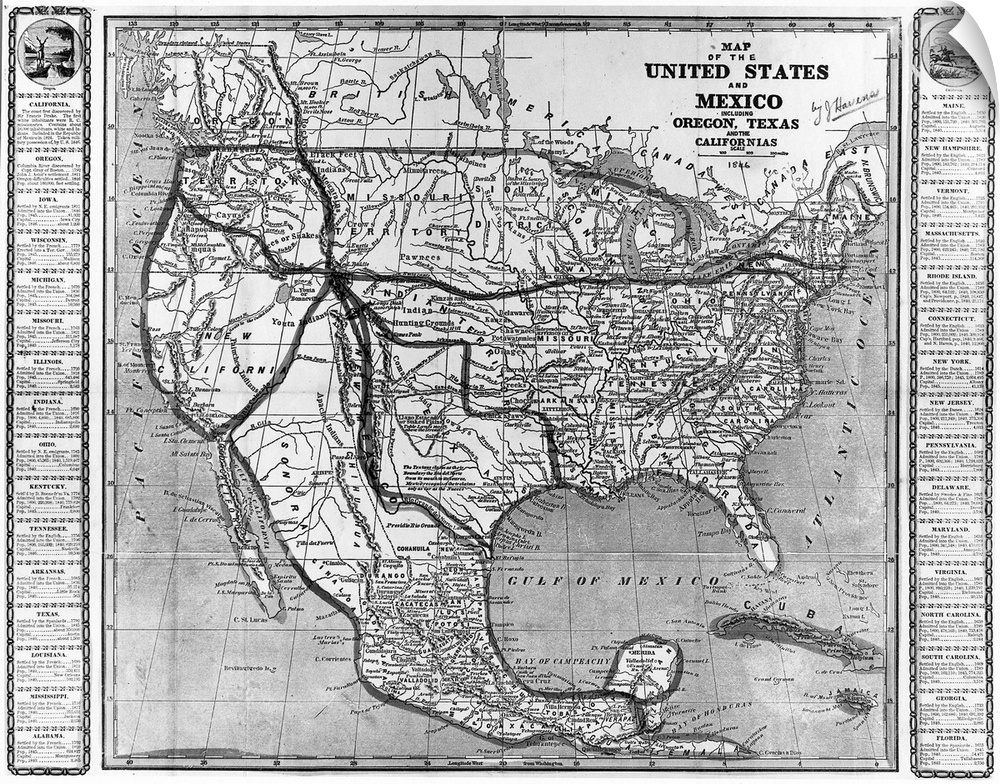 America And Mexico, 1846. American 'Map Of the United States And Mexico, Including Oregon, Texas And the Californias,' 184...
