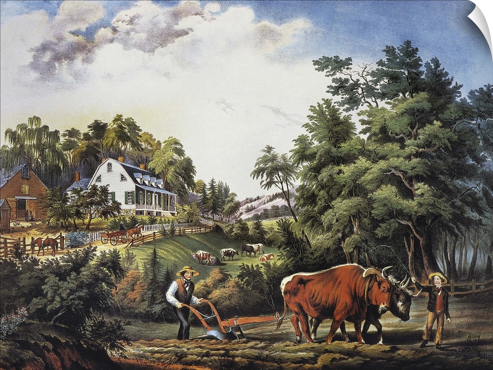 American Farm Scene, 1853. 'American Farm Scenes--No. 1.' Lithograph, 1853, By Nathaniel Currier.