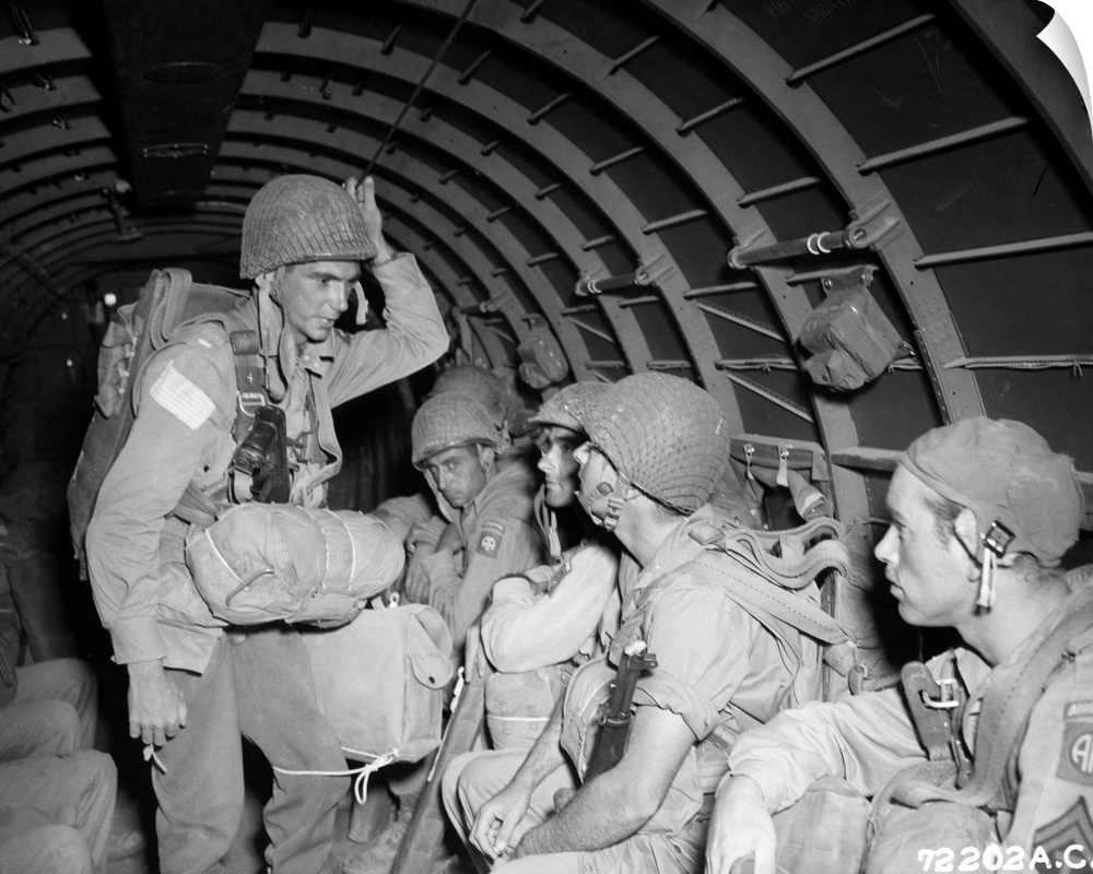 American paratroopers of the 82nd Airborne Division prepare for the invasion of Salerno, Italy, September 1943.