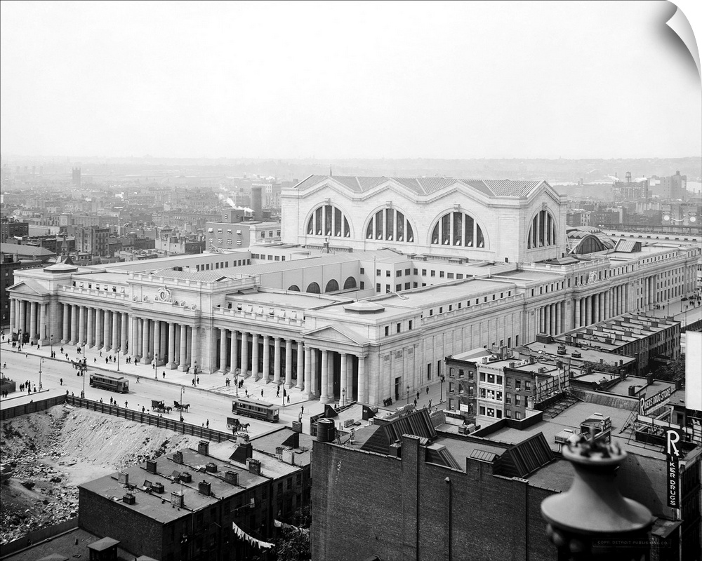 An aerial view of Penn Station in New York City. Photograph, c1910.