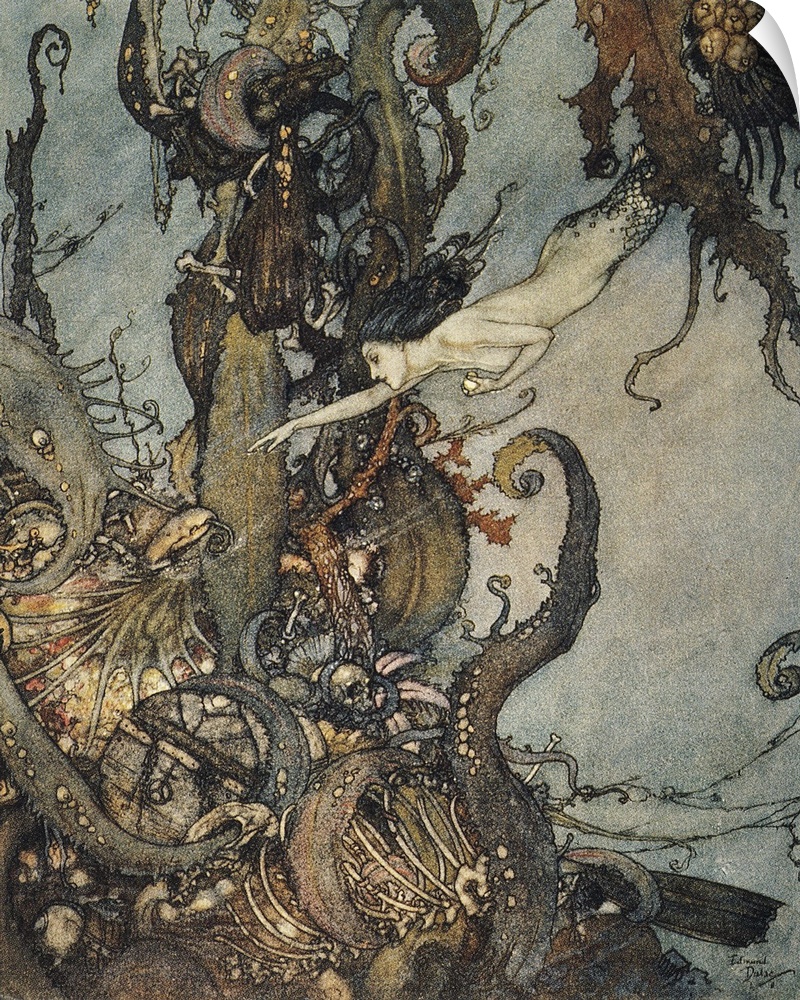 'They saw the shining potion glistening in her hand.' Drawing, 1911, by Edmund Dulac for the fairy tale by Hans Christian ...