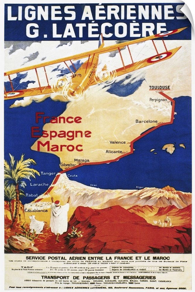 A poster for the French airline Lat?co?re, promoting its air mail and passenger service to Spain and Morocco.