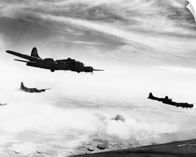 B-17 Flying Fortresses of the U.S. Air Force flying over Schweinfurt, Germany, 1944