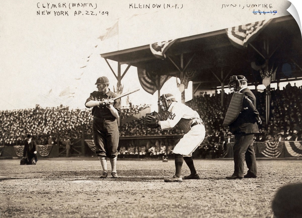 Baseball game between the Washington Senators and the New York Highlanders, 1909, with Otis Clymer of Washington at bat an...