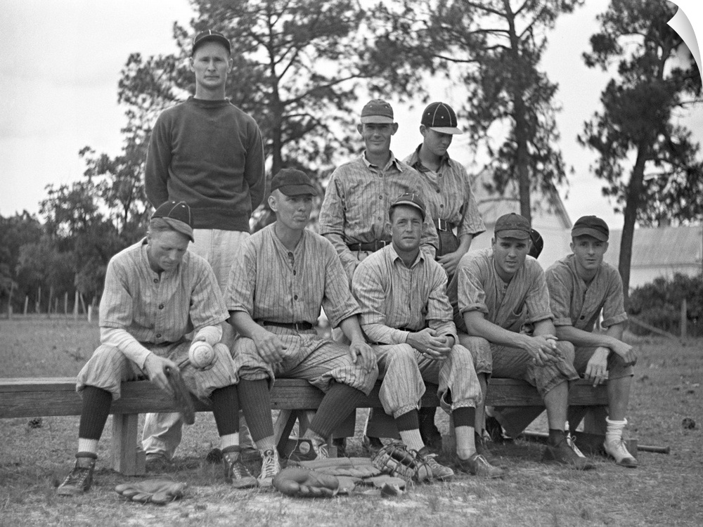Baseball players at Irwinville Farms, Georgia. Photograph by John Vachon in may 1938.