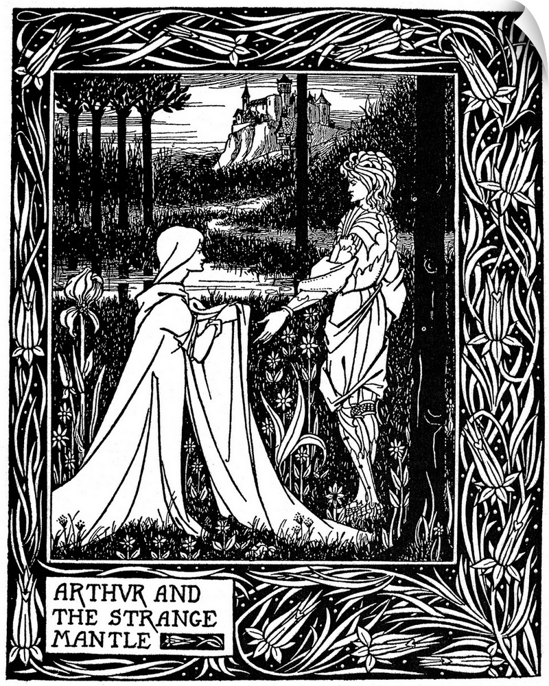 King Arthur and the strange mantle. Drawing by Aubrey Beardsley from an 1894 edition of Sir Thomas Malory's 'Le Morte D'Ar...