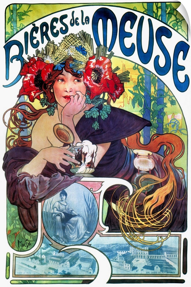 French lithograph advertising poster, c1897, by Alphonse Mucha for Bieres de la Meuse.