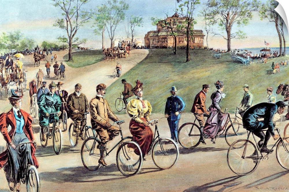 Bicycling on Riverside Drive, New York City. Drawing by W.A. Rogers, 1895.