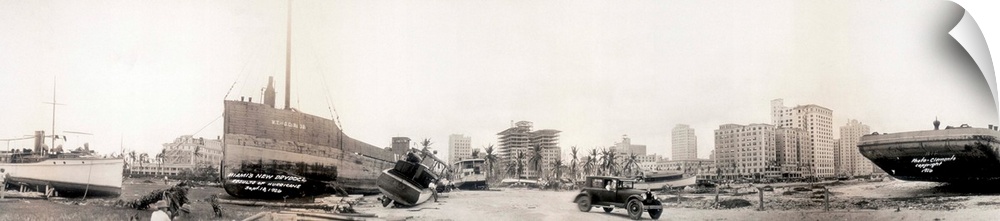 Boats washed ashore in Miami, after the Great Miami Hurricane of September 1926.