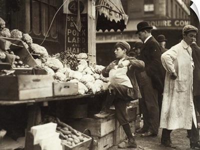 Boy Working At A Produce Stand In Boston, Massachusetts, 1909