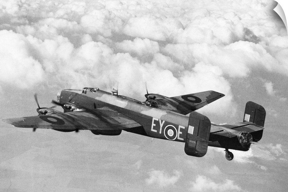 The Handley Page Halifax Mark II heavy bomber of the British Royal Air Force during World War II. 1943 photograph.