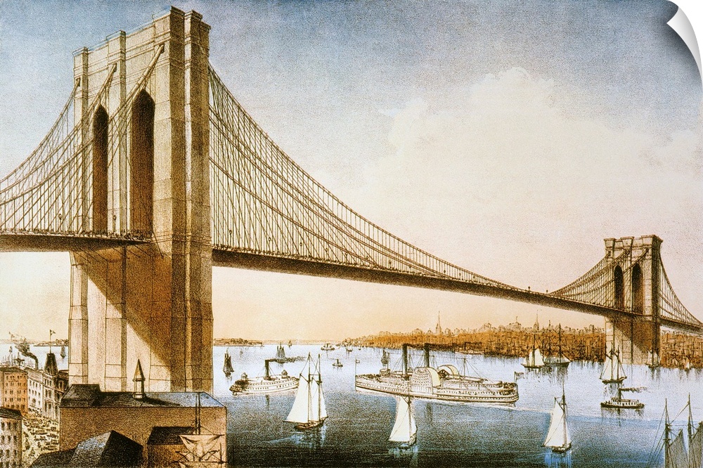 The Great East River Suspension (Brooklyn) Bridge. Lithograph, 1881, by Currier
