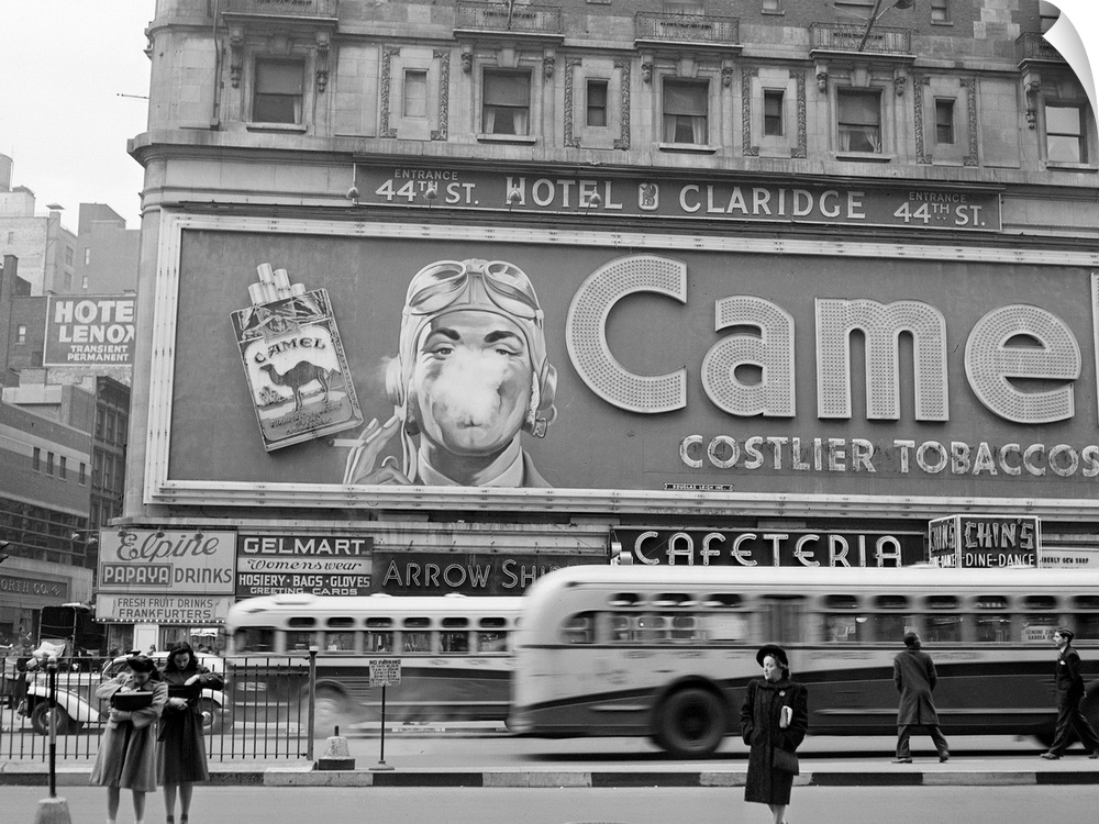 A billboard for a Camel cigarette advertisement in Times Square, New York City. Photograph by John Vachon, February, 1943.