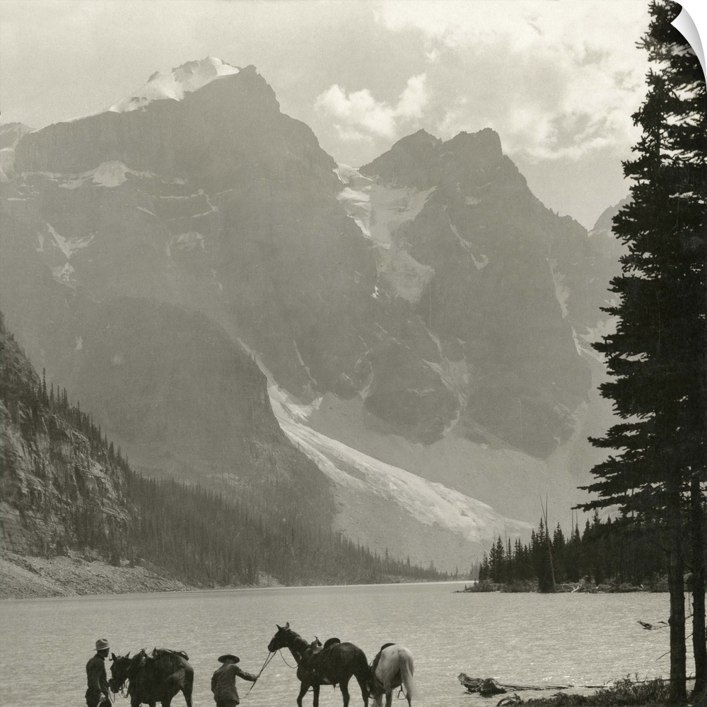 Canada, Rocky Mountains. Moraine Lake In the Rocky Mountains In Alberta, Canada. Stereograph, C1908.