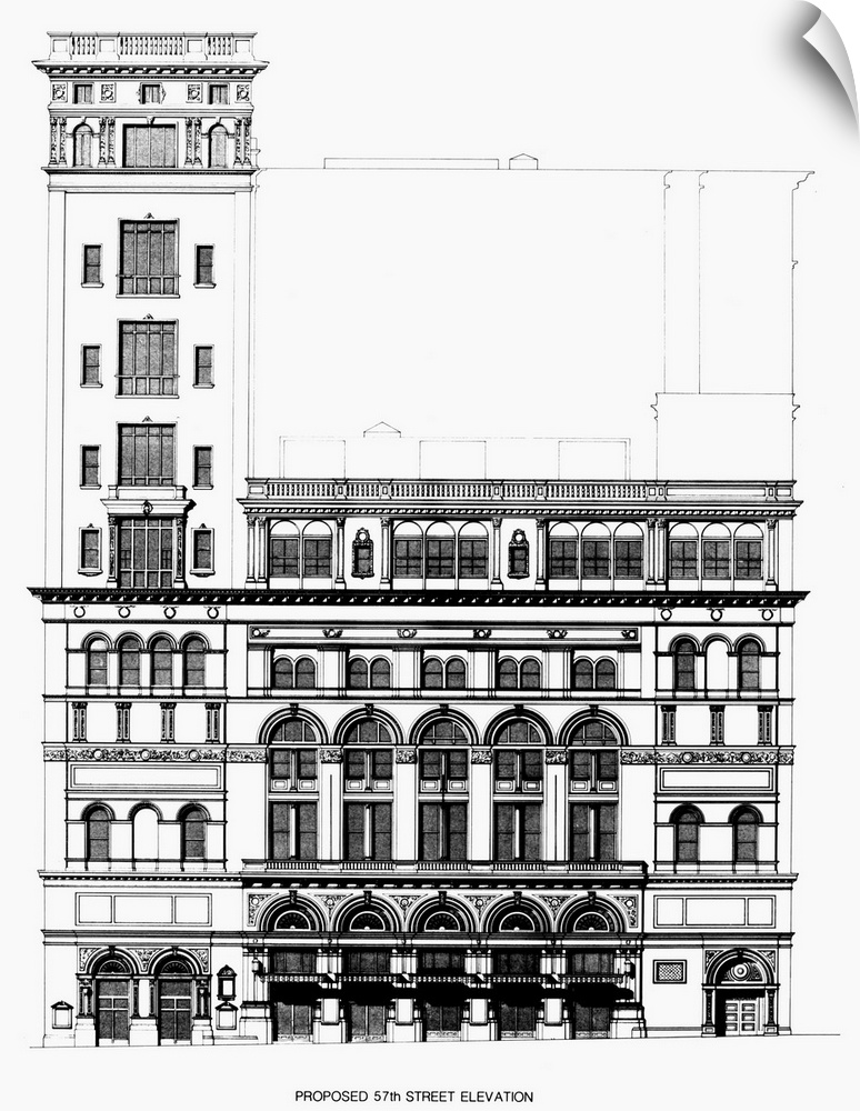 Elevation showing the upper floors, containing 170 studios, that were added to the original building in 1896.