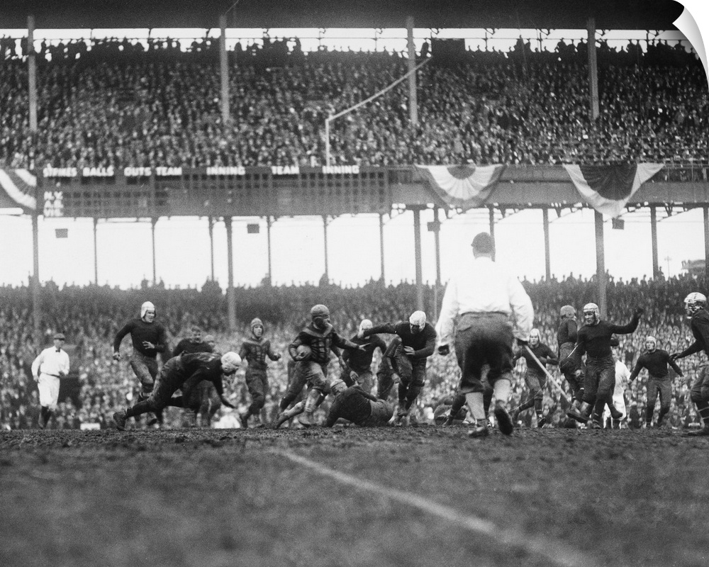 An unidentified player for the Chicago Bears attempting to gain yards in a game against the New York Giants, at the Polo G...