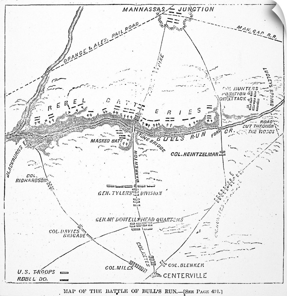 Civil War, Bull Run, 1861. A Map Of the First Battle Of Bull Run From A Contemporary American Newspaper.