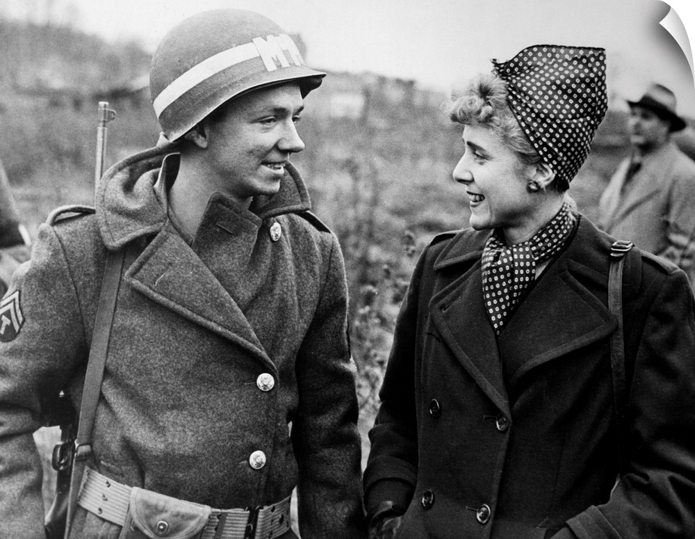 American playwright, socialite and Congresswoman. Interviewing an American military policeman on the 3rd Army Front in Eur...