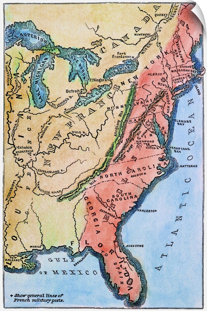 Colonial America Map. A Map Of the thirteen Original American Colonies, Mid-18th Century. Line Engraving, Late 19th Century.