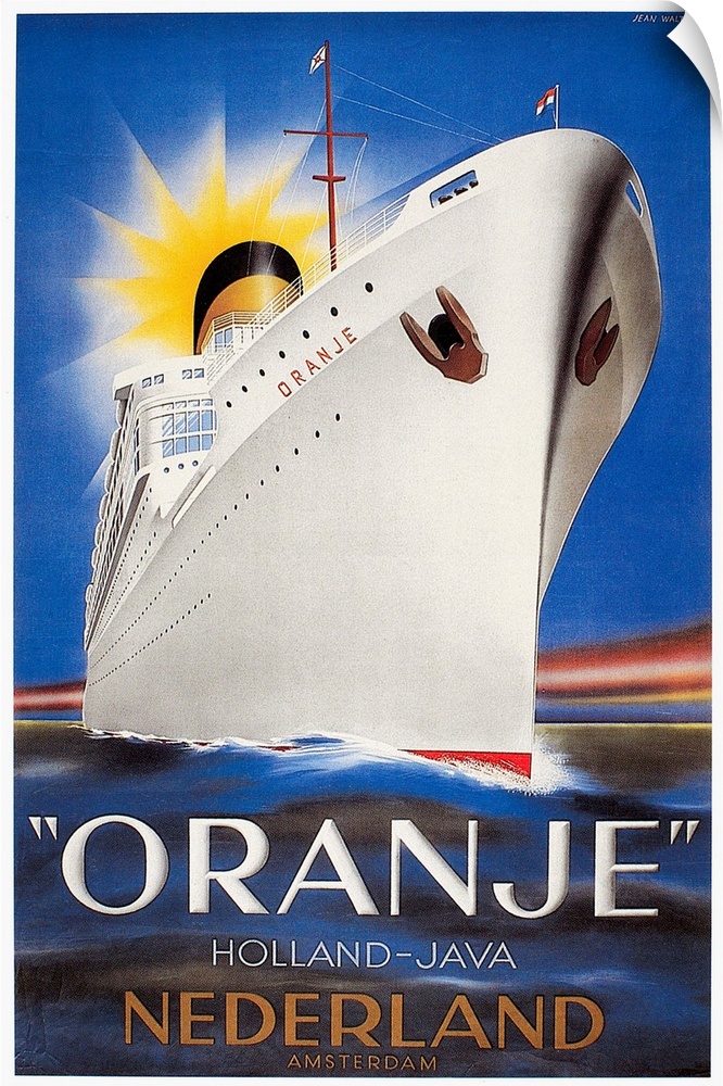 Poster by Jean Walther, 1939, for the Dutch liner 'Oranje,' launched, just before World War II, for the route from Amsterd...