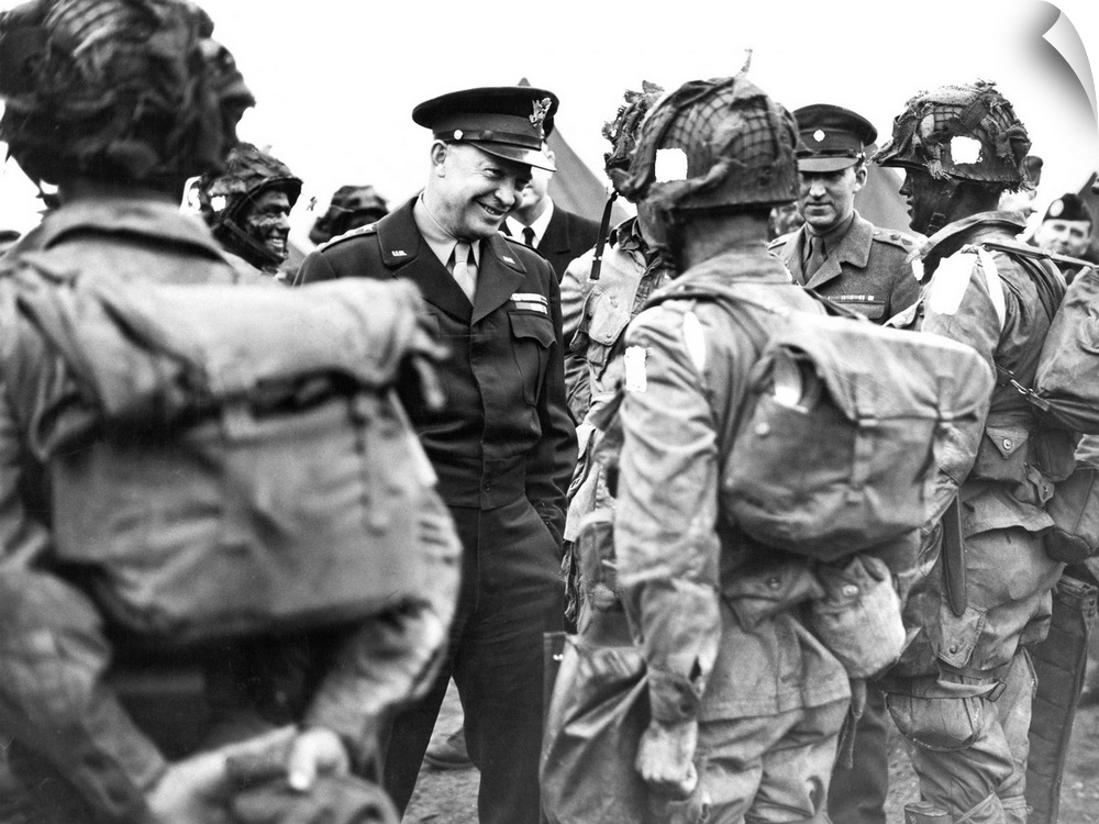 (1890-1969). 34th President of the United States. Eisenhower giving the order of the day to the first assault of paratroop...