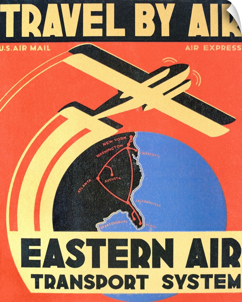 An Eastern Air Transport System display card from 1932 showing it's routes along the east coast of America.